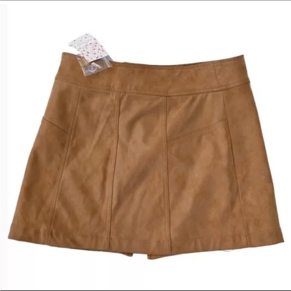 NWT Free People Skirt Camel Tan Faux Suede Ari Wrap Mini Buckle Vegan Boho 12 - Picture 7 of 12